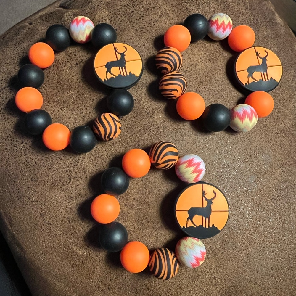 Orange and Black Beaded Bracelets with Deer Design B91